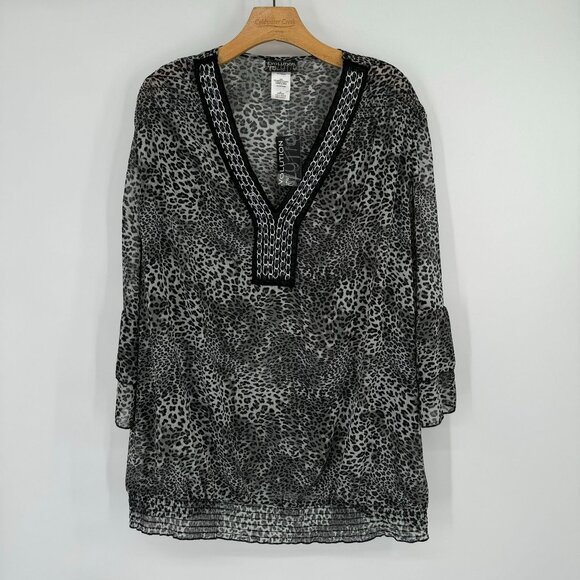 Evolution by JMS Leopard Print Tunic cover up Sheer Women's size 3x plus new - Picture 2 of 13